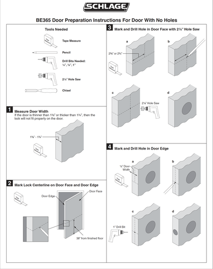 BE365 Keypad Deadbolt Door Preparation