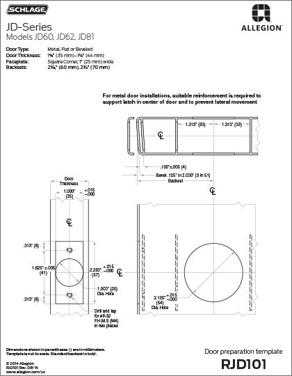 Door Template - JD 60-62-81 - Metal, Square Corner