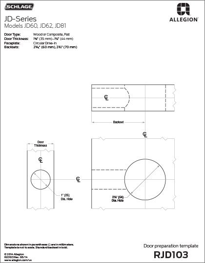 Door Template - JD 60-62-81 - Wood/Composite, Drive In Faceplate