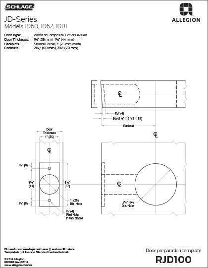Door Template - JD 60-62-81 - Wood/Composite, Square Corner