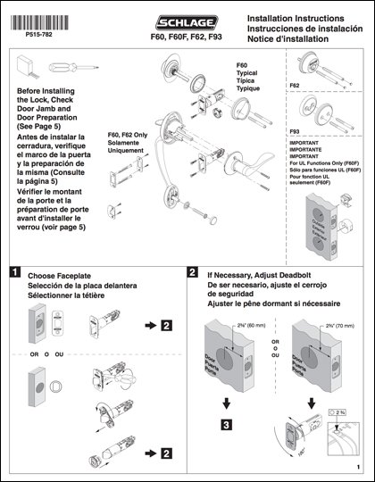 Schlage F-Series Installation Instructions