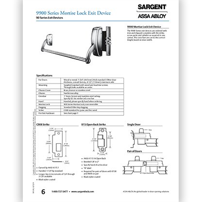 Sargent 9900 Mortise Lock