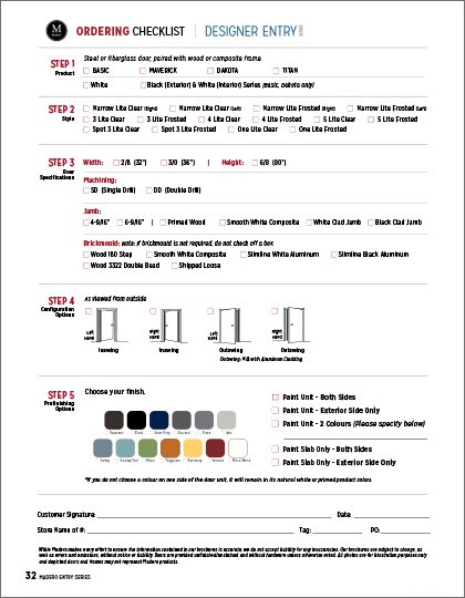 Madero Designer Entry Series Order Form