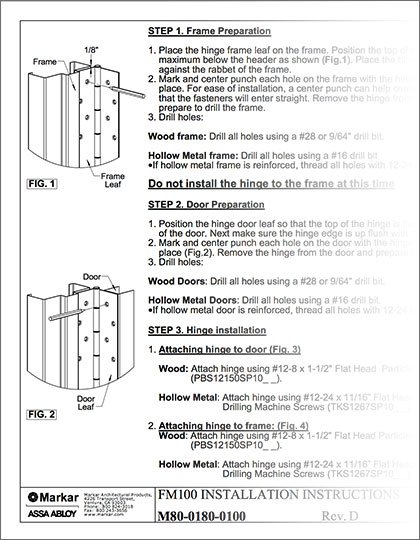 FM100 Hinge Installation Instructions