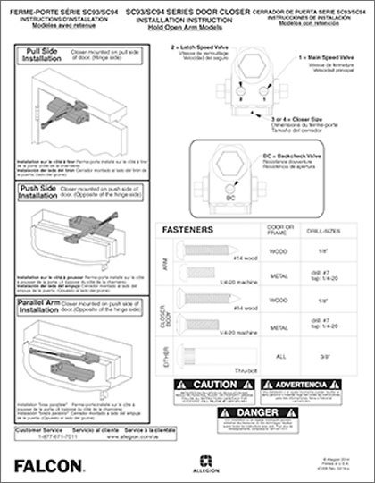 Falcon SC93/94 Series, Hold-Open