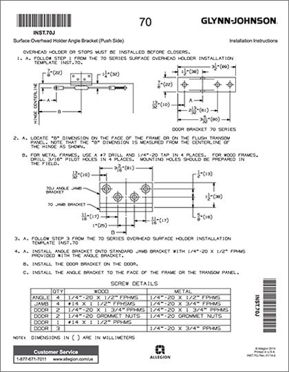 70 Series Overhead Stops - Angle Bracket