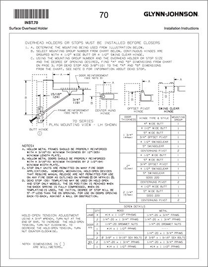 70 Series Overhead Stops - Angle Mount