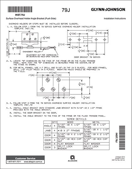 79 Series Overhead Stops - Angle Bracket