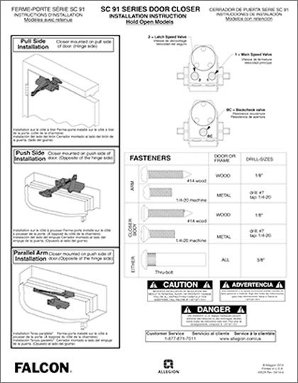 Falcon SC91 Series, Hold-Open