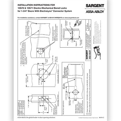 Sargent 10 Line Lock, 1-3/4" Door, ElectroLynx