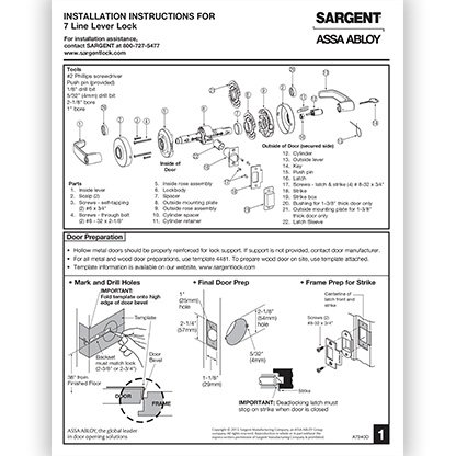 Sargent 7 Line Bored Lever Lock