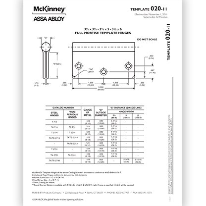 Full Mortise Template Hinges